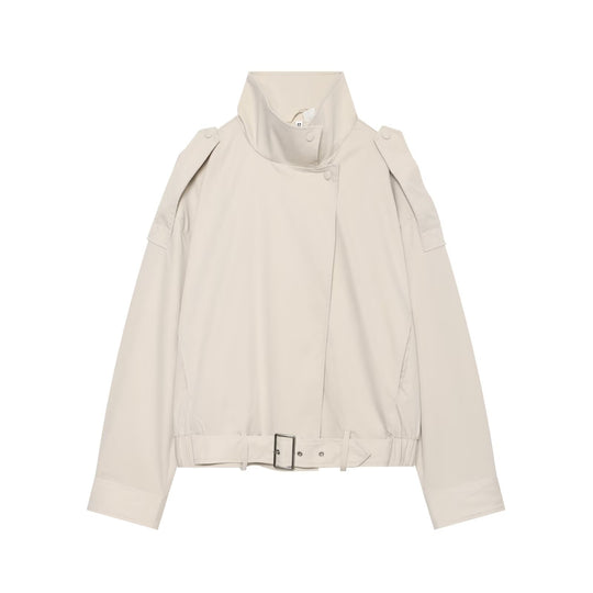 Damen Kurz geschnittene Trench-inspirierte Jacke mit hohem Stehkragen und Taillengürtel Nord Taschen