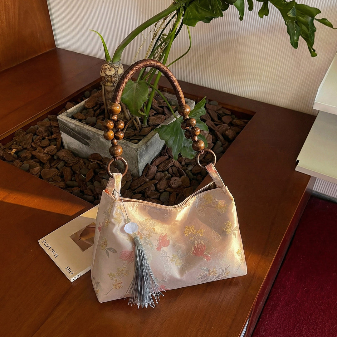 Damen elegante Umhängetasche mit einzigartigem Blumenmuster und modischen Holzgriffen Nord Taschen