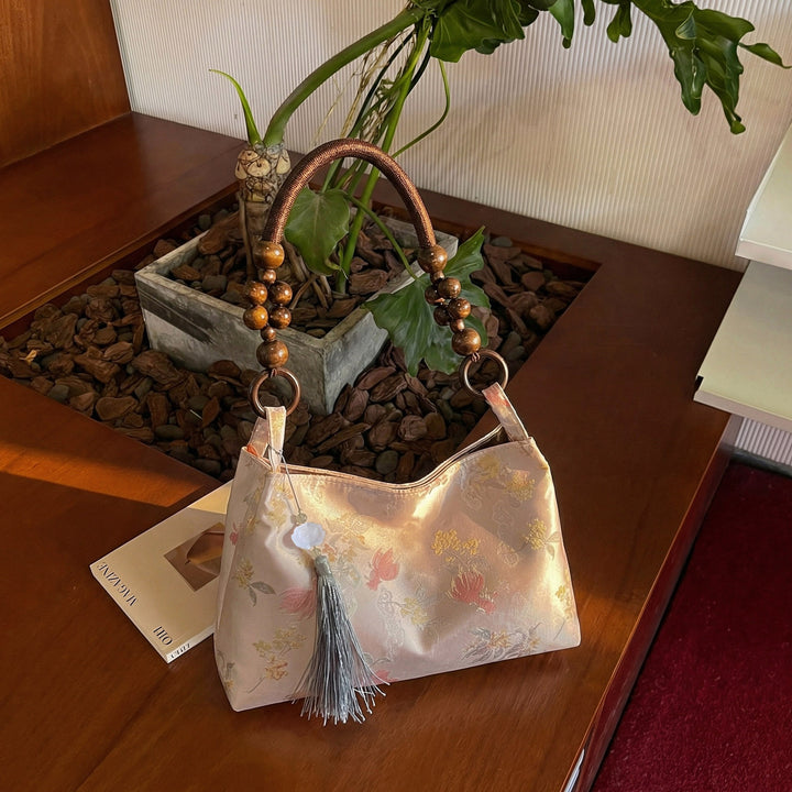 Damen elegante Umhängetasche mit einzigartigem Blumenmuster und modischen Holzgriffen Nord Taschen