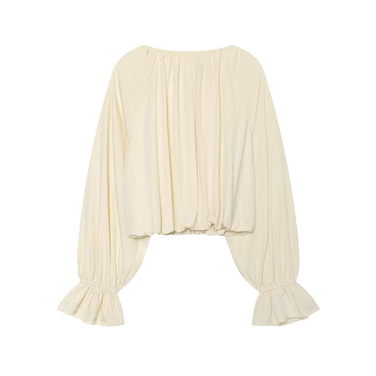 Damen Kurze Bluse im Boho‑Stil mit Tunnelzug, Volantärmeln und gerafftem Saum Nord Taschen