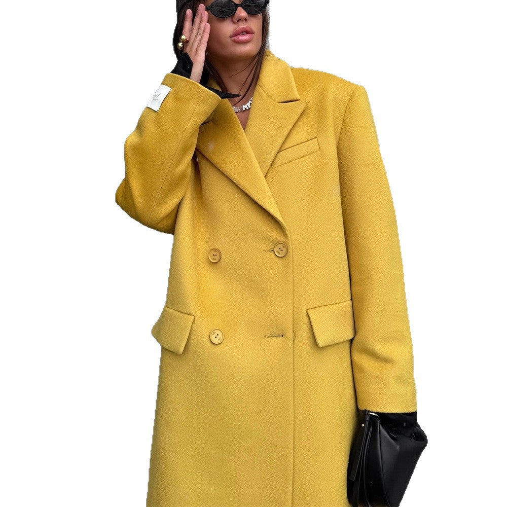 Damen Oversized Wollmantel mit Reverskragen und Pattentaschen Nord Taschen