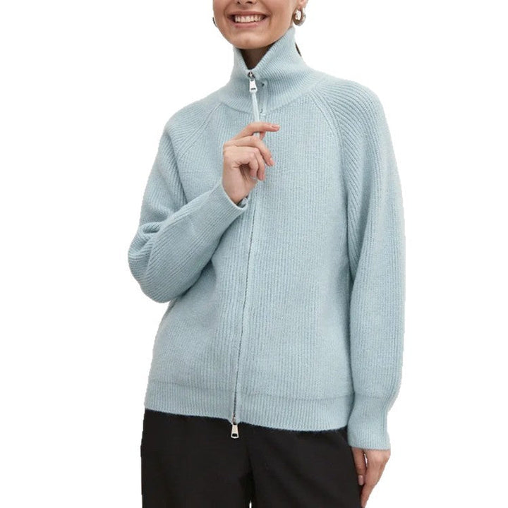 Damen Strickjacke mit hohem Kragen und Reißverschluss