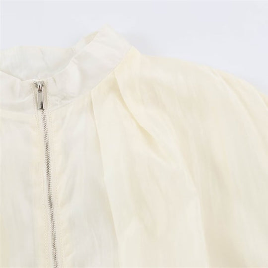 Damen transparente Oversize-Bomberjacke aus leichter Satin‑Organza mit Ballonärmeln Nord Taschen
