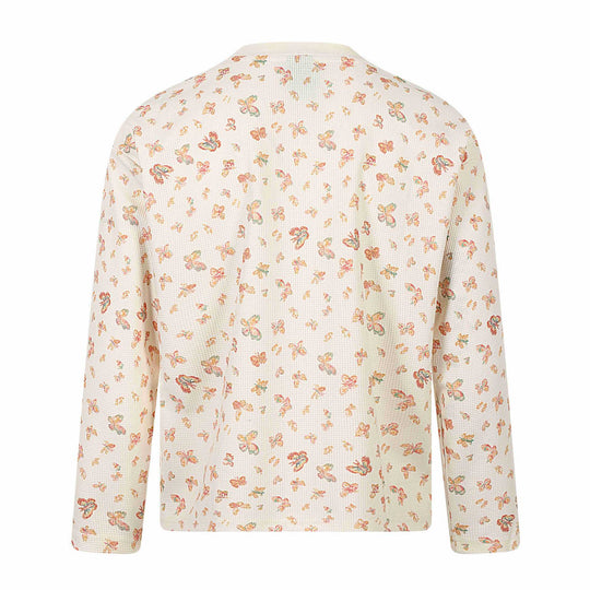 Damen Waffelstrick-Langarmshirt mit Allover-Schmetterlingsprint und Rundhals Nord Taschen