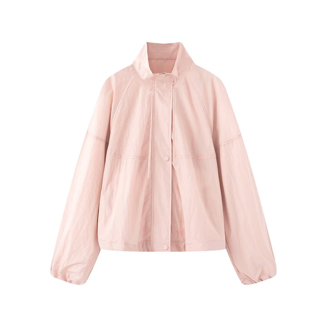 Damen Leichte Oversize-Blousonjacke aus Nylon mit Stehkragen, Kordelzug und Druckknopfverschluss Nord Taschen