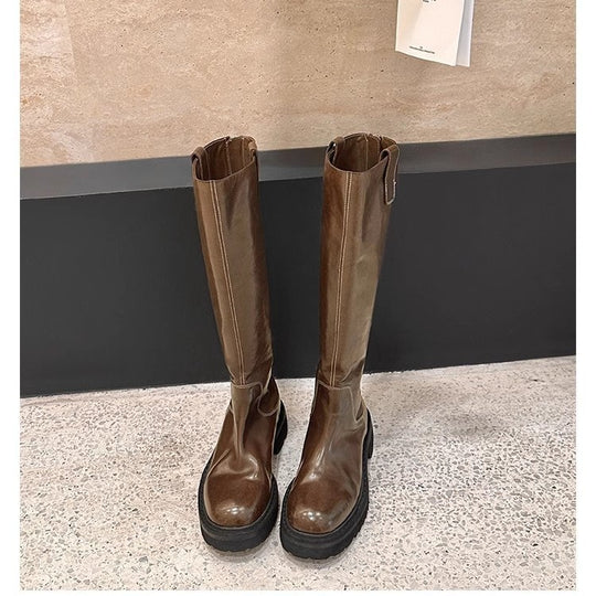 Damen Schlanke Langschaft-Stiefel aus Glattleder mit robuster Profilsohle Nord Taschen