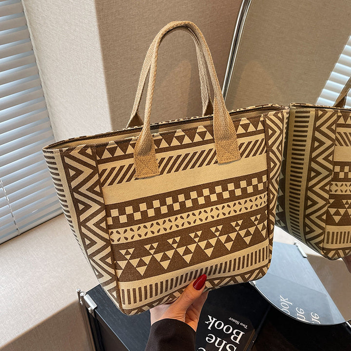 Damen Jute-Tragetasche mit modernem grafischen Design und stabilen Griffen Nord Taschen