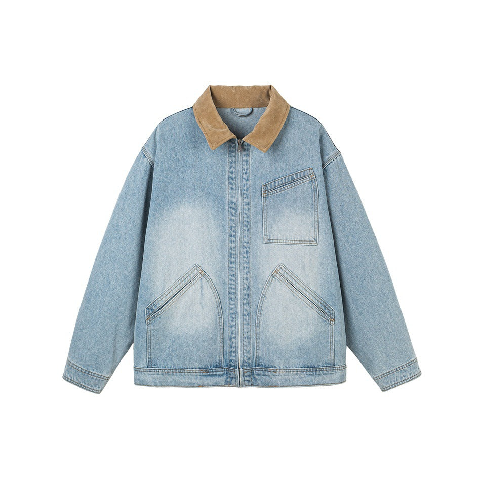 Herren Relaxed-Denimjacke mit Kontrast-Cordkragen und schräger Brusttasche Nord Taschen