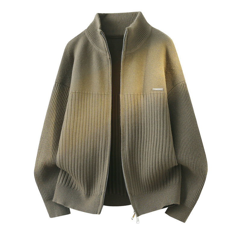 Unisex Oversize Strick-Cardigan mit Stehkragen, durchgehendem Reißverschluss & Struktur-Rippstrick Nord Taschen