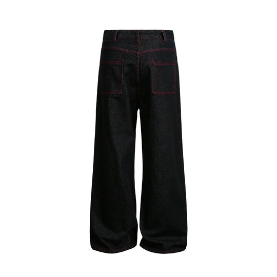 Damen weite Cropped-Denimhose mit hoher Taille und Kontrastnähten Nord Taschen