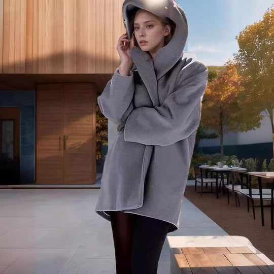 Damen Kapuzen-Teddycoat im Oversize‑A‑Linienschnitt mit überschnittenen Schultern Nord Taschen