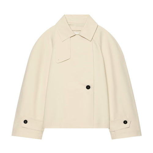 Damen Kurz geschnittene Trenchjacke mit Oversize-Ärmeln und verdeckter Knopfleiste Nord Taschen