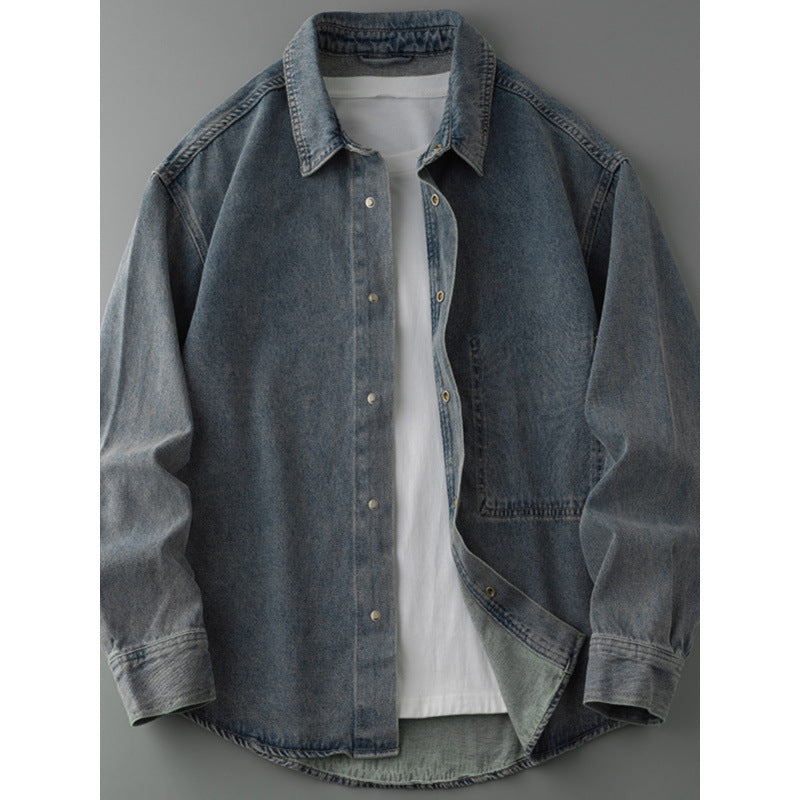 Herren Overshirt-Jacke aus gewaschenem Denim mit Druckknopfleiste und Relaxed-Schnitt Nord Taschen