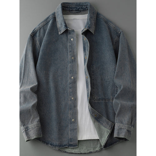 Herren Overshirt-Jacke aus gewaschenem Denim mit Druckknopfleiste und Relaxed-Schnitt Nord Taschen