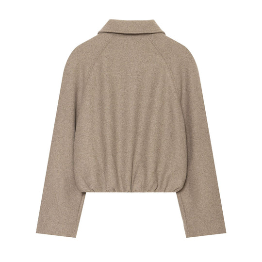 Damen Kurzer Wollmix-Blouson mit durchgehendem Reißverschluss und Tunnelzugtaillierung Nord Taschen