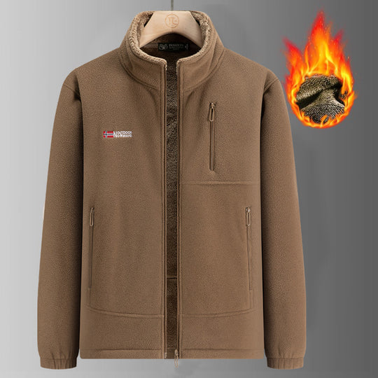 Herren Fleecejacke mit Teddyfutter, Stehkragen und mehreren Reißverschlusstaschen Nord Taschen