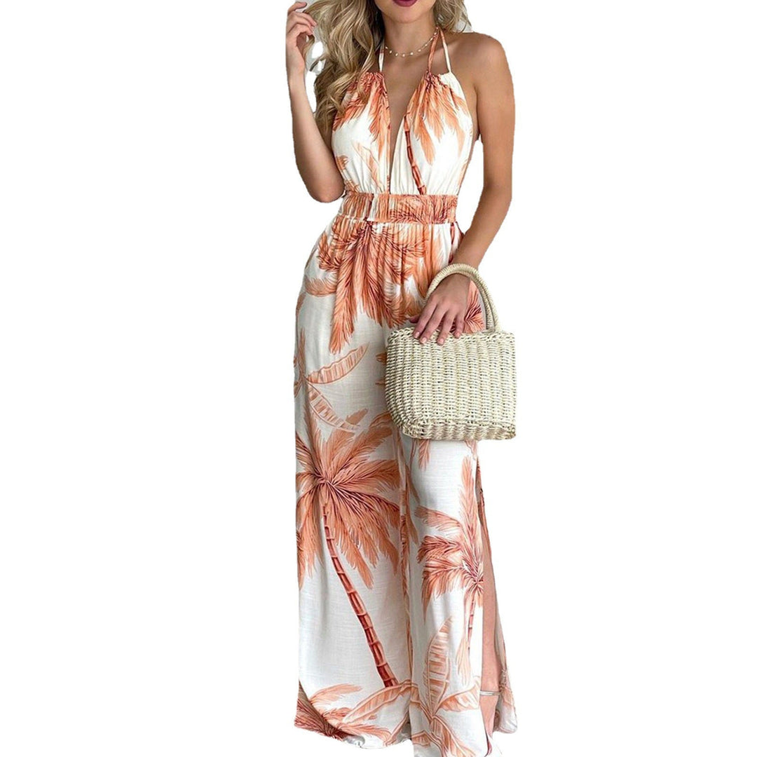 Damen eleganter Jumpsuit mit Spaghettiträgern und hohen Seitenschlitzen