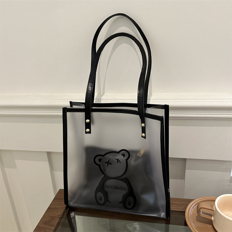 Damen transparente Tragetasche mit auffälligem Bärenmotiv Nord Taschen
