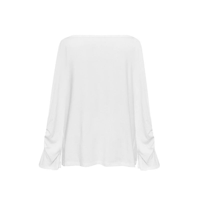 Damen Langes drapiertes Langarmshirt mit Wasserfallkragen und Raffung an den Ärmeln Nord Taschen