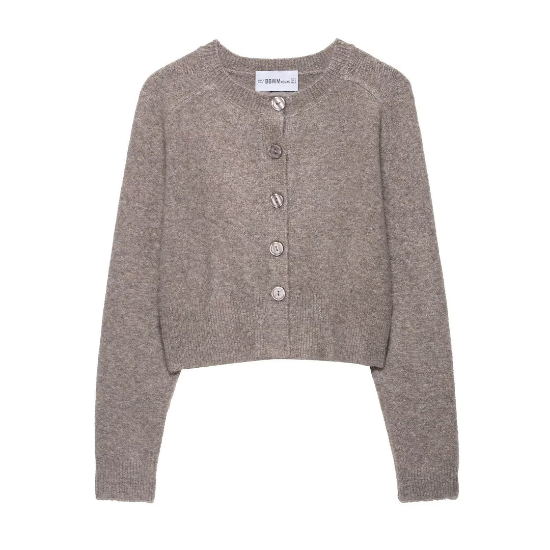Damen Cropped-Raglan-Strickjacke mit Perlmuttknöpfen und breitem Rippenbund Nord Taschen