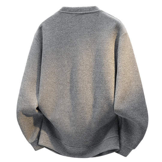 Herren Oversize Strukturierter Henley-Strickpullover mit dreifacher Knopfleiste Nord Taschen