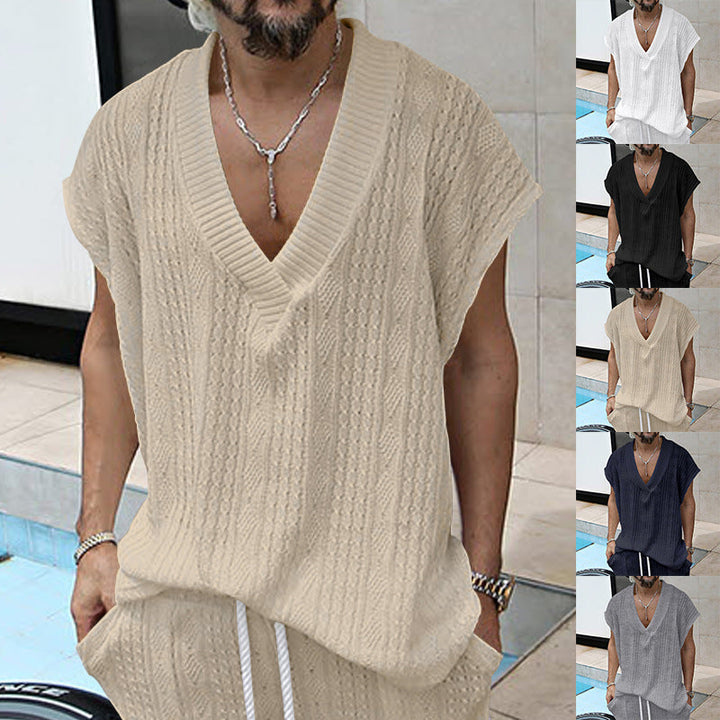Herren lässiges Strick-T-Shirt mit V-Ausschnitt und oversized Schnitt