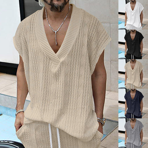 Herren nan kastiges Stricktop aus grobem Strick mit tiefem V-Ausschnitt und Strukturmuster