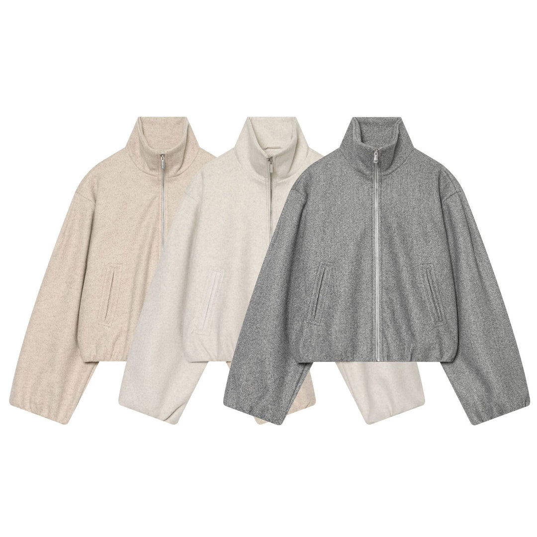Damen Cropped Wollmix-Blouson mit hohem Stehkragen und Reißverschluss Nord Taschen