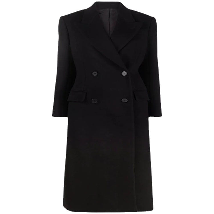 Damen Longcoat im minimalistischen Doppelreiher mit taillierter Silhouette und Pattentaschen Nord Taschen