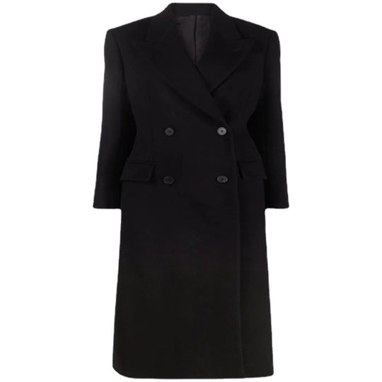 Damen Longcoat im minimalistischen Doppelreiher mit taillierter Silhouette und Pattentaschen Nord Taschen