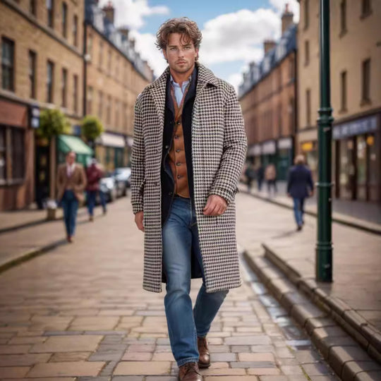 Herren taillierter Wollmantel mit Pattentaschen und Reverskragen Nord Taschen