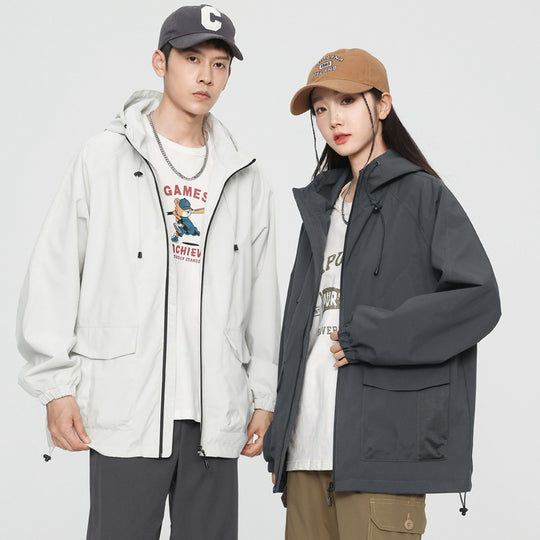 Damen Oversize Windbreaker Jacke mit Kapuze und Cargotaschen Nord Taschen