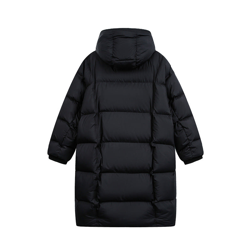 Damen Langer Steppmantel mit Kapuze, Oversize Thermoisolierung Nord Taschen