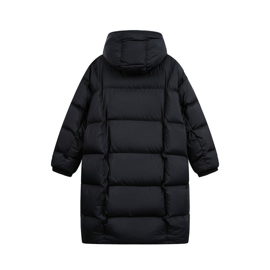 Damen Langer Steppmantel mit Kapuze, Oversize Thermoisolierung Nord Taschen