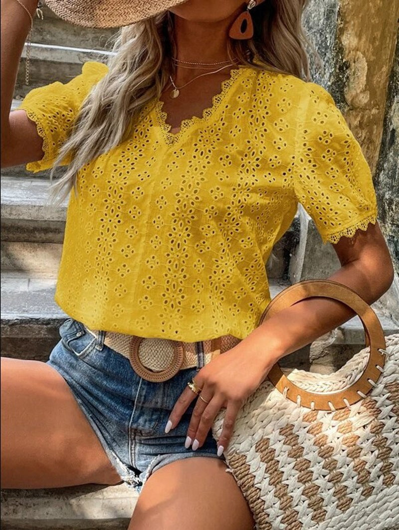 Damen Bluse mit Lochstickerei
