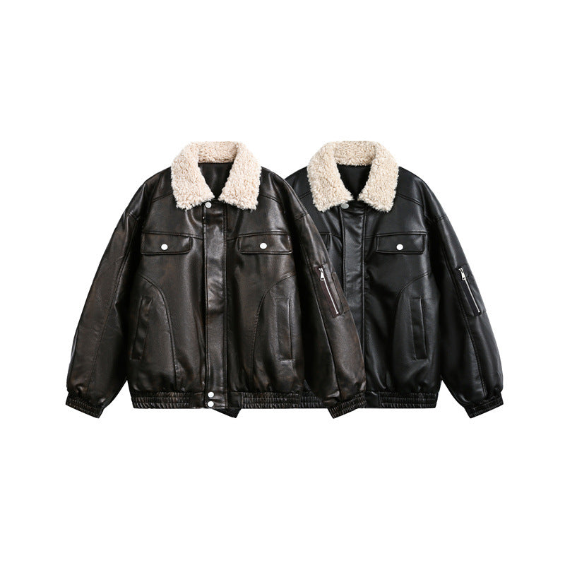 Herren Aviator-inspirierte Kunstleder‑Blousonjacke mit Teddy‑Umlegekragen und Ärmel‑Utilitytasche Nord Taschen