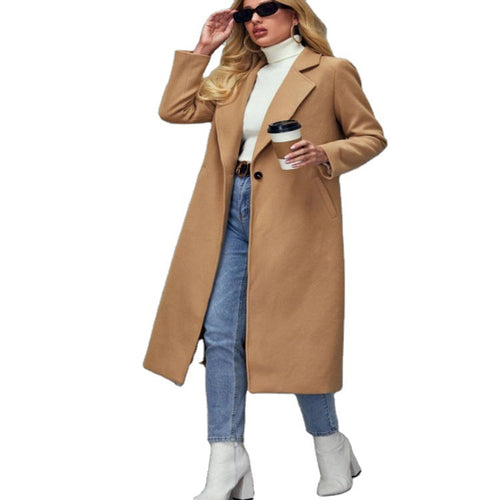Damen Maxilanger Wollmix-Classiccoat mit minimalistischer Taillierung und verdeckter Knopfleiste Nord Taschen