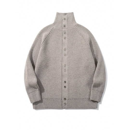Herren grobgestrickter Knopfcardigan mit hohem Rollkragen und Raglanärmeln Nord Taschen