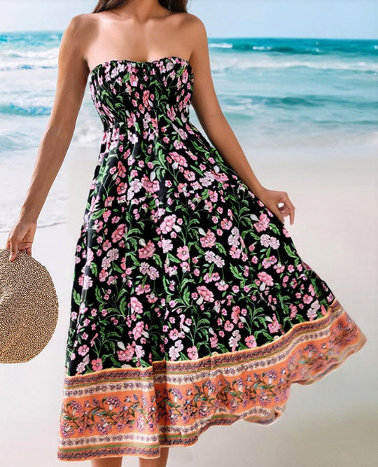 Damen Sommerlicher Maxirock mit floralen Mustern und voluminösem Saum Nord Taschen