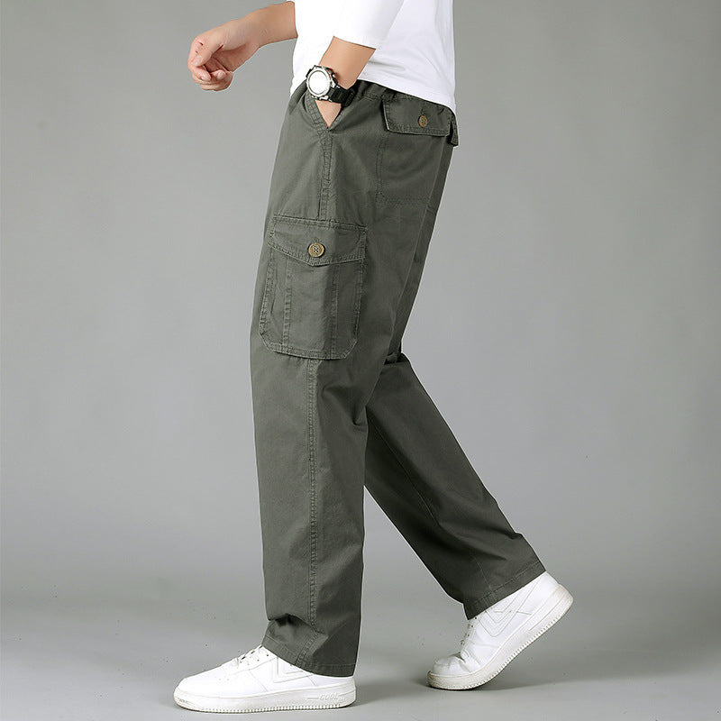 Herren Weite Cargo-Hose mit elastischem Tunnelzugbund, aufgesetzten Klappentaschen & geradem Bein Nord Taschen