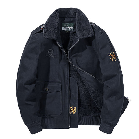 Herren  gefütterte Pilot-Bomberjacke mit Teddykragen, verdecktem Reißverschluss und funktionalen Klapptaschen Nord Taschen