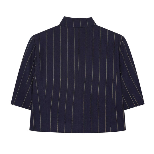 Damen Kurzblazer im Boxy-Cut mit Stehkragen und Nadelstreifen Nord Taschen