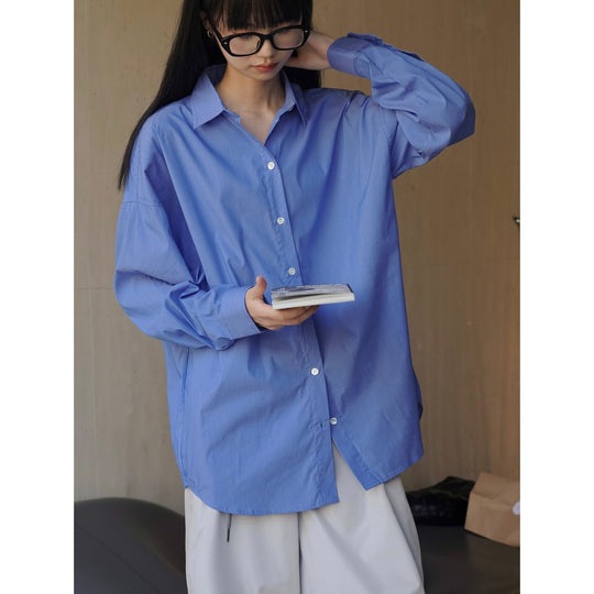 Damen Oversized Hemd aus Baumwollpopeline mit feinen Nadelstreifen und verlängertem Saum Nord Taschen
