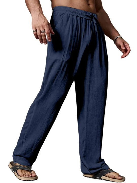 Herren entspannte Leinenmix-Yogahose mit Kordelzug, Elastikbund und geradem Bein Nord Taschen