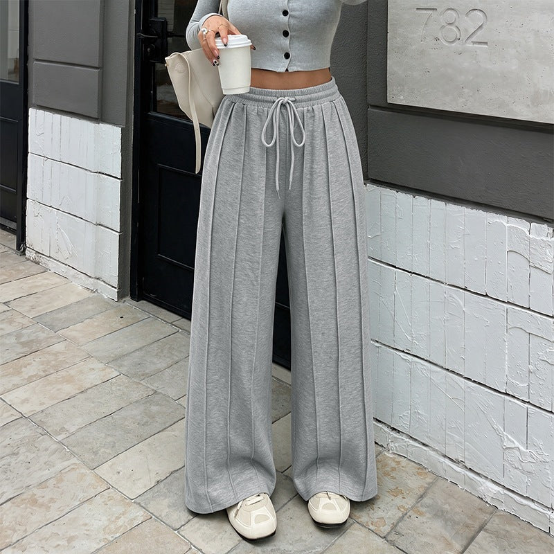 Damen Weite High‑Waist Loungewear-Hose mit Bügelfalten und Tunnelzug Nord Taschen