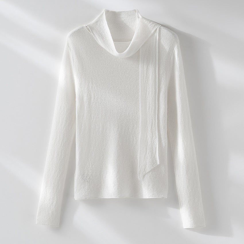 Damen Feiner Feinstrickpullover mit Schalkragen und asymmetrischem Schlaufendetail Nord Taschen