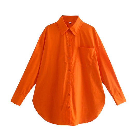 Damen Oversize-Hemdbluse mit rundem Saum, Brusttasche und überschnittenen Schultern Nord Taschen
