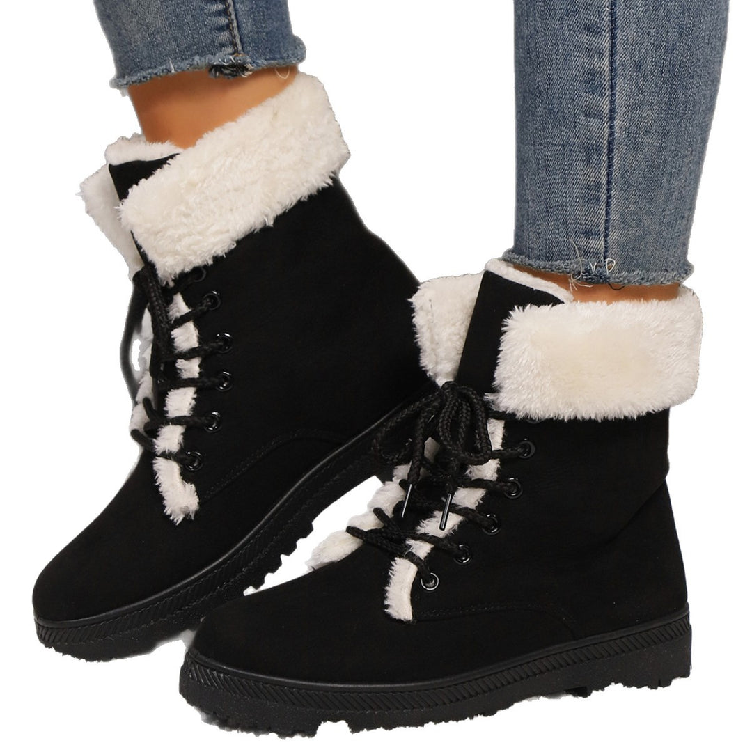 Damen Gefütterte Schnür-Boots mit Kunstfellkragen und robuster Profilsohle Nord Taschen