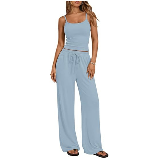 Damen Loungewear-Set aus weichem Viskose-Mix mit Spaghettiträgertop und weiter Jersey-Hose Nord Taschen
