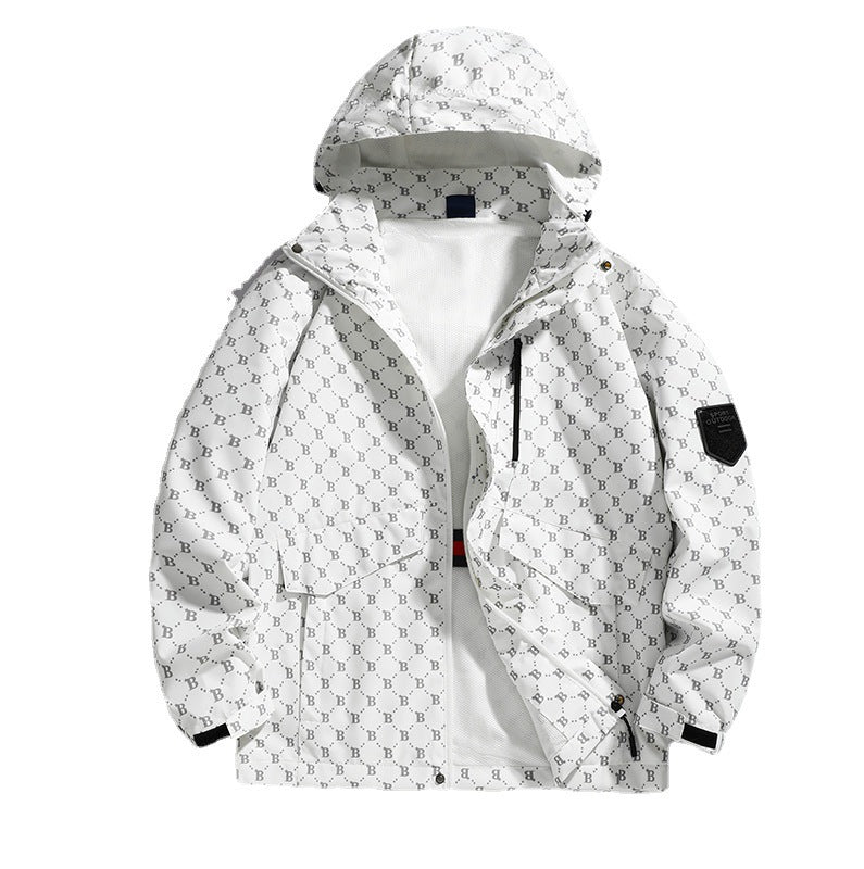 Herren Leichte Kapuzen-Logoallover-Fieldjacke mit Mesh-Futter und wasserabweisender Oberfläche Nord Taschen